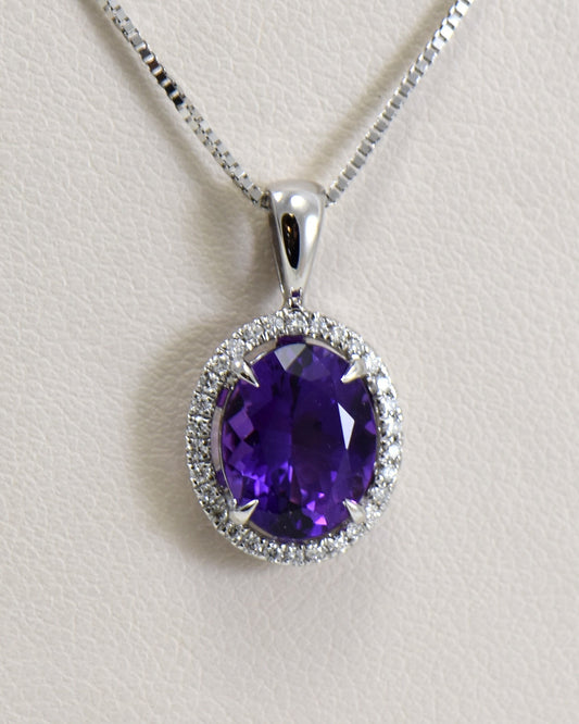 Deep Purple Amethyst Oval Halo Pendant