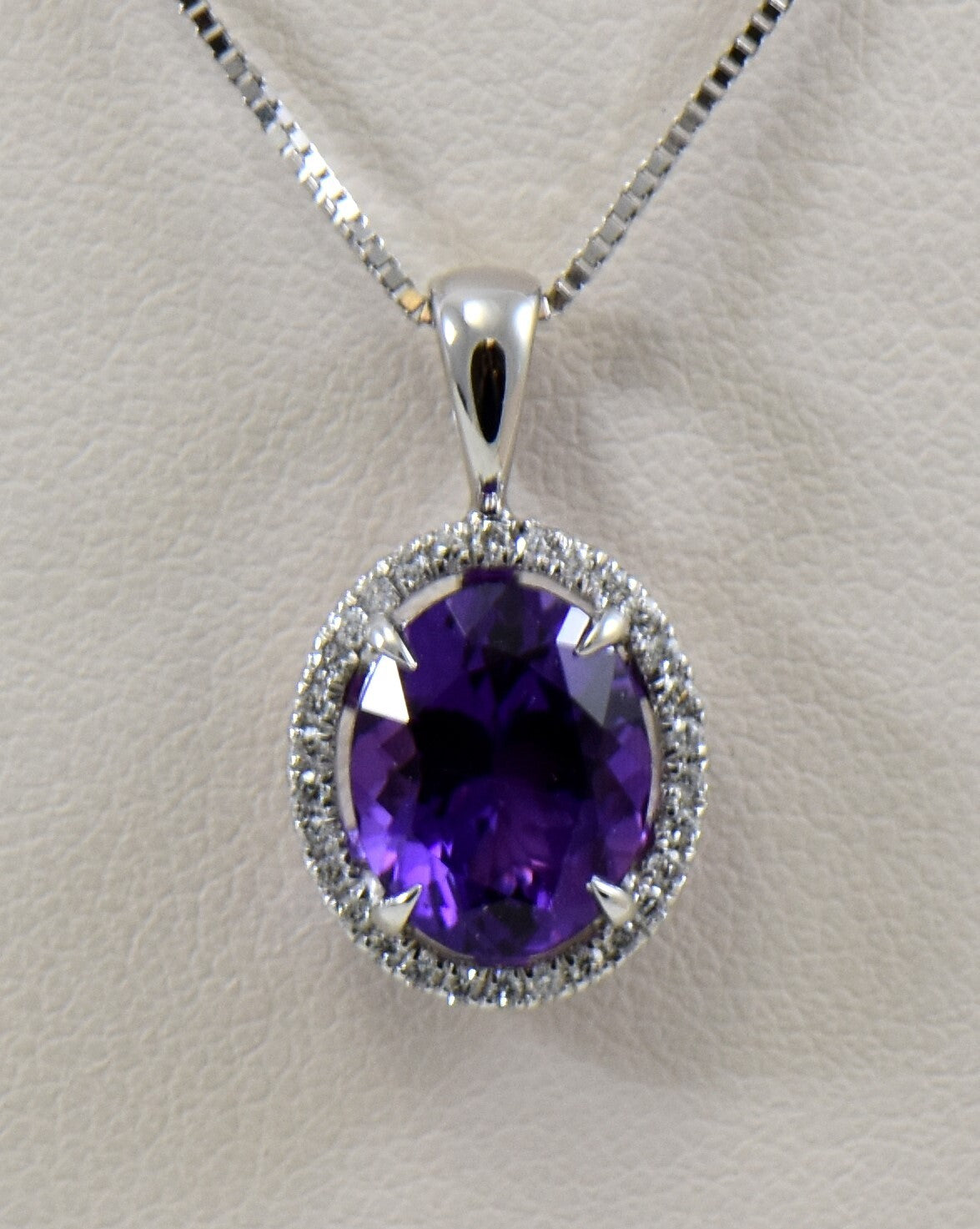 Deep Purple Amethyst Oval Halo Pendant