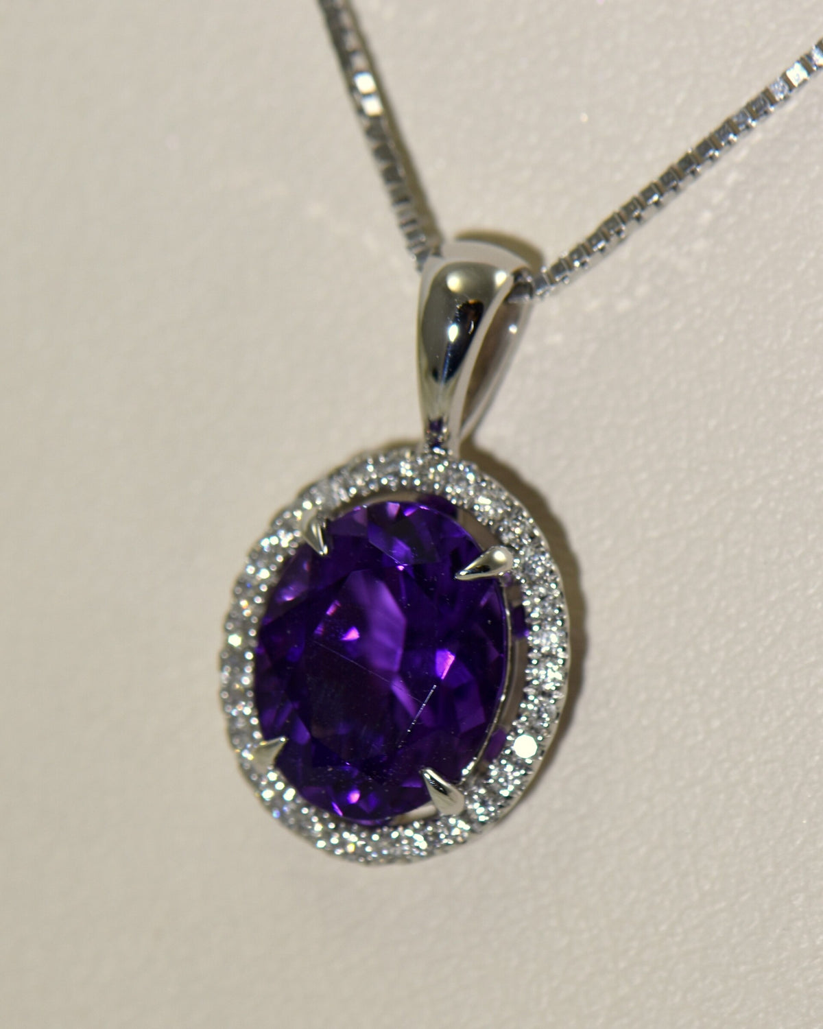 Deep Purple Amethyst Oval Halo Pendant