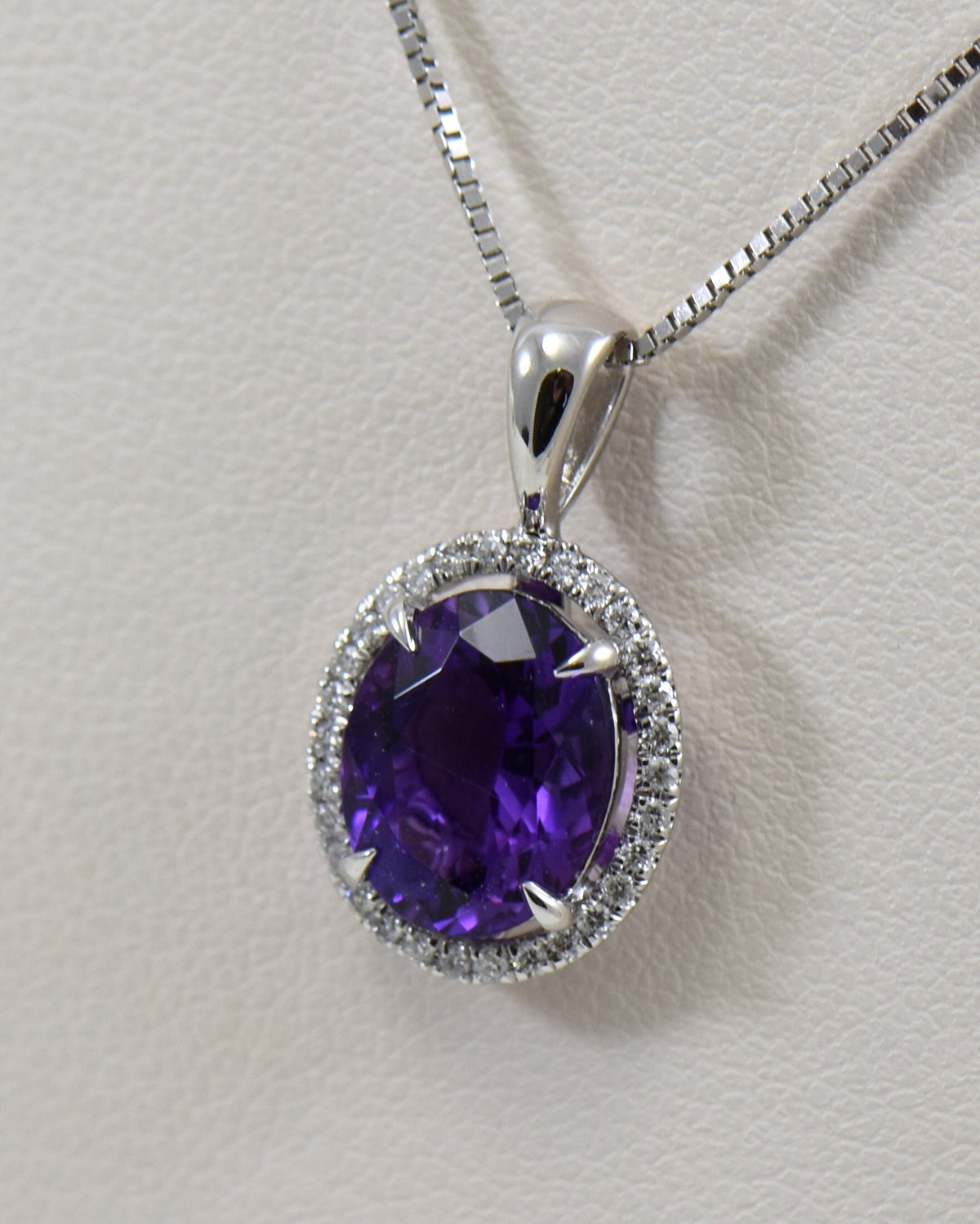 Deep Purple Amethyst Oval Halo Pendant