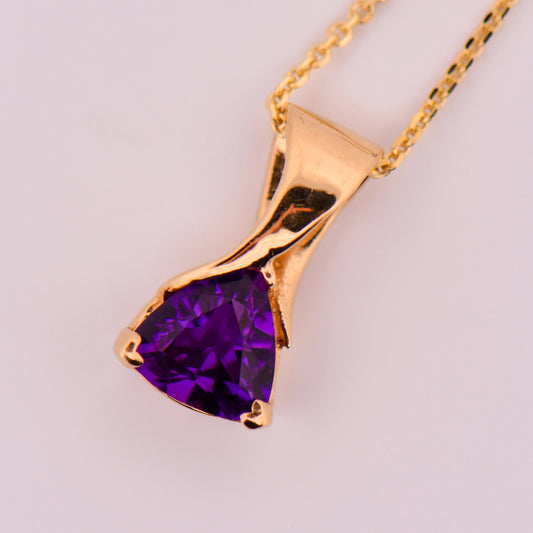 Trillion-Cut Amethyst Slide Pendant in Yellow Gold