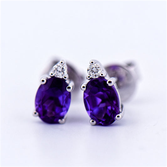 Amethyst and Diamond Stud Earrings in White Gold