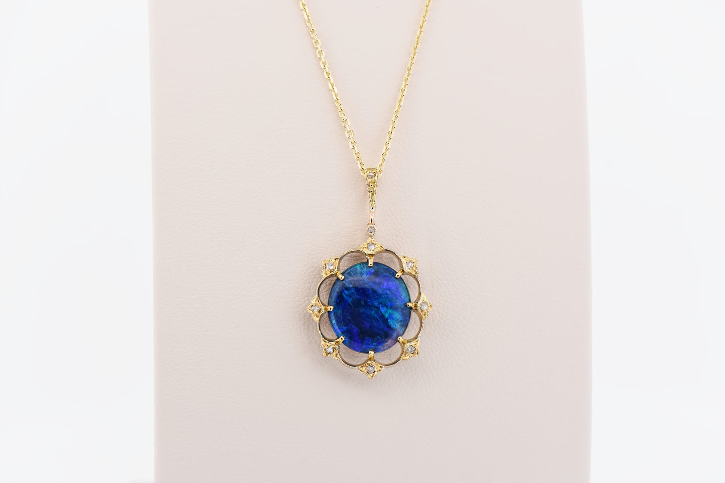 Antique Black Opal & Diamond Pendant with Rose Cut Diamond Accents
