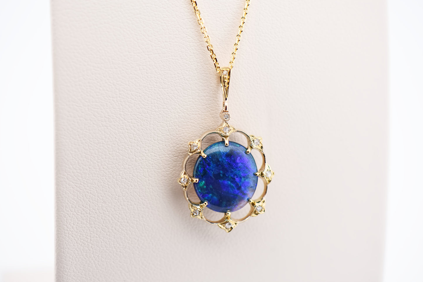 Antique Black Opal & Diamond Pendant with Rose Cut Diamond Accents