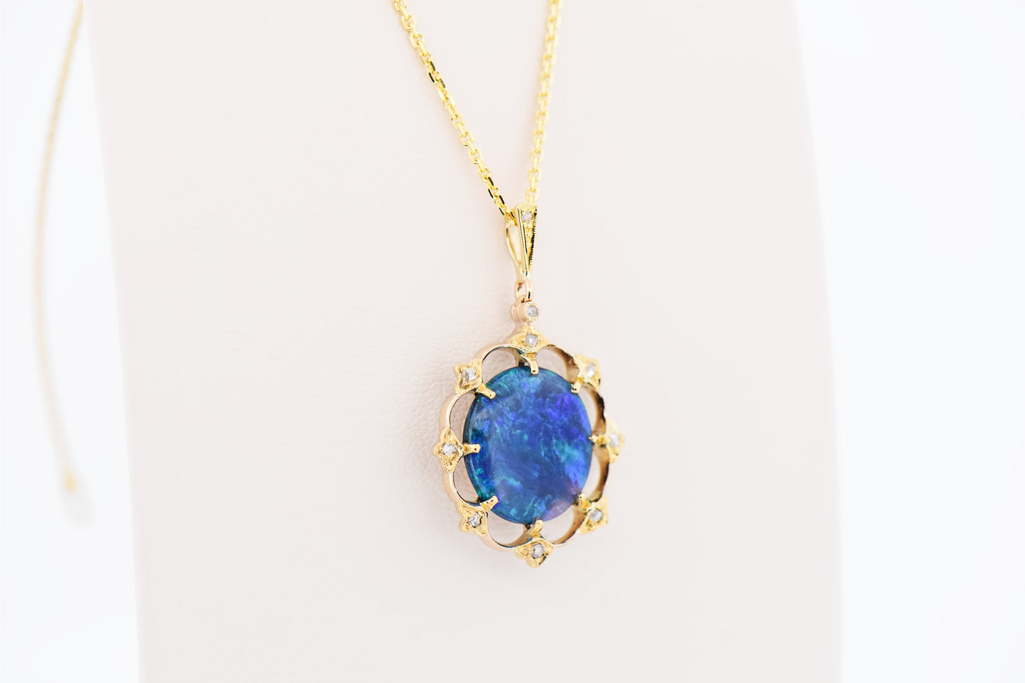 Antique Black Opal & Diamond Pendant with Rose Cut Diamond Accents