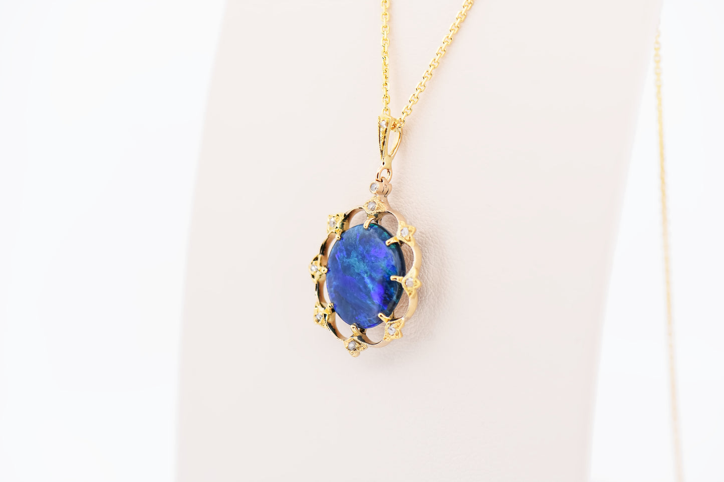 Antique Black Opal & Diamond Pendant with Rose Cut Diamond Accents