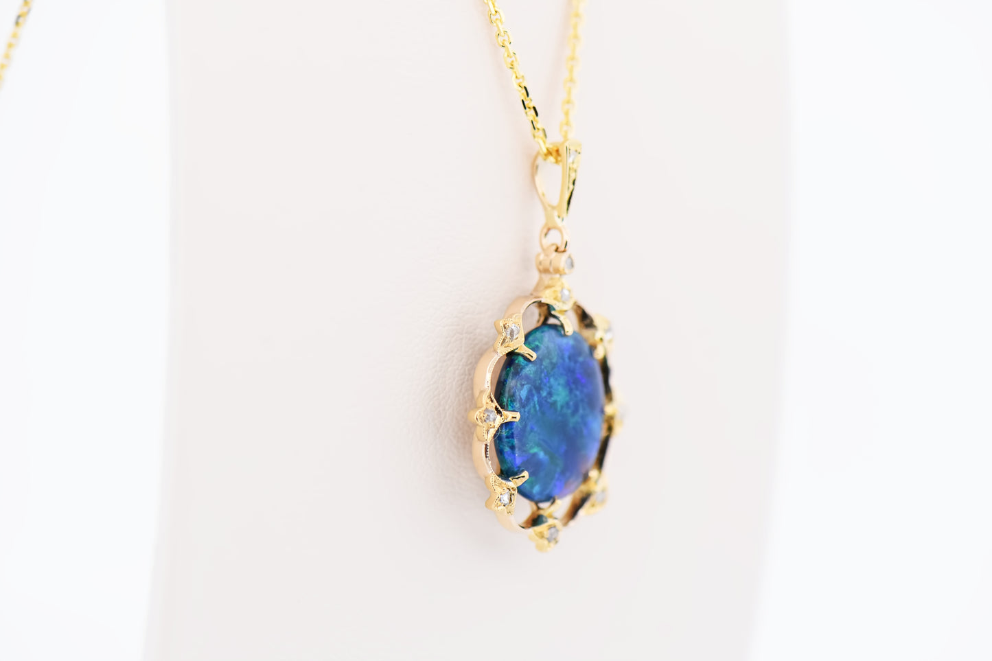 Antique Black Opal & Diamond Pendant with Rose Cut Diamond Accents