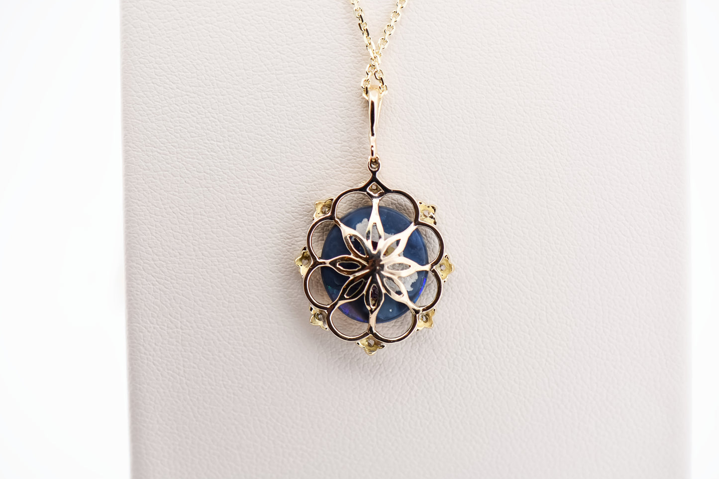 Antique Black Opal & Diamond Pendant with Rose Cut Diamond Accents