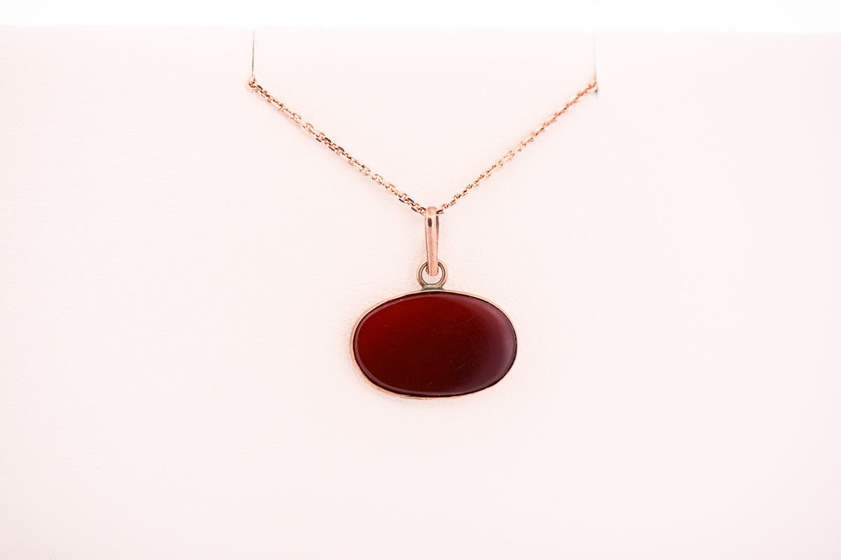 Antique Carnelian Pendant Set in Thin 9k Rose Gold Bezel Setting