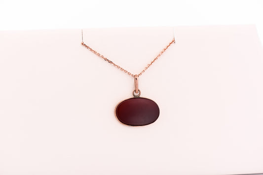Antique Carnelian Pendant Set in Thin 9k Rose Gold Bezel Setting