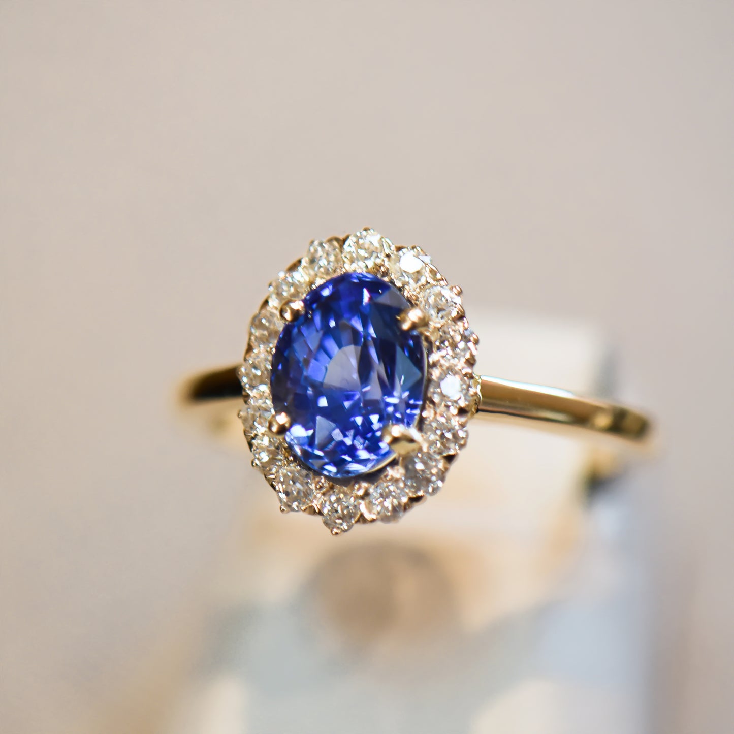 Antique Ceylon Blue Sapphire & Diamond Halo Engagement Ring