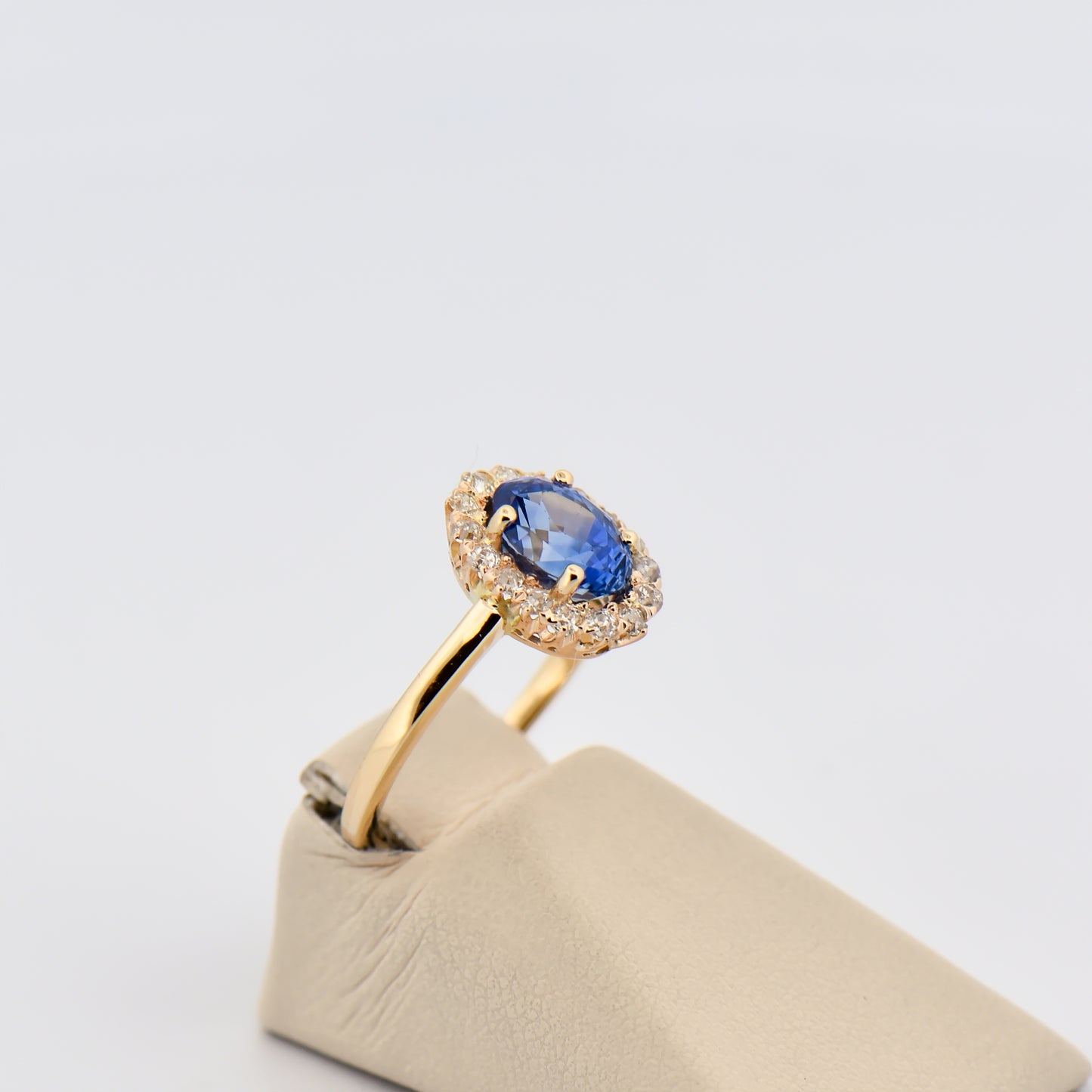 Antique Ceylon Blue Sapphire & Diamond Halo Engagement Ring