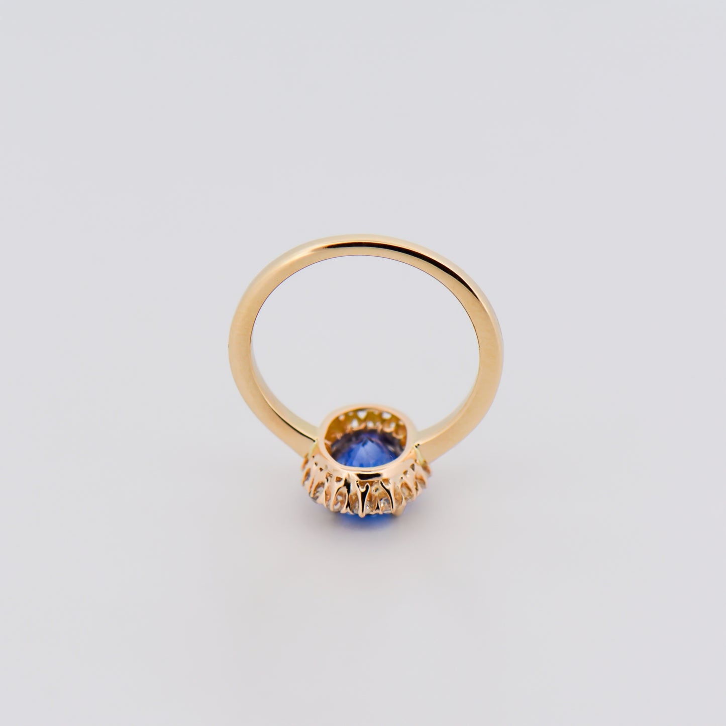 Antique Ceylon Blue Sapphire & Diamond Halo Engagement Ring