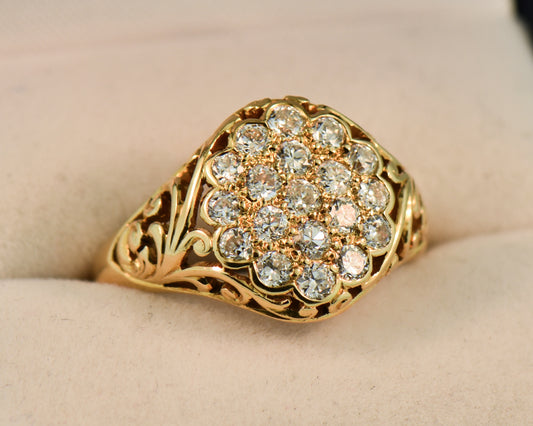 Antique Diamond Cluster Ring 18ky 1.00ctw si2 h