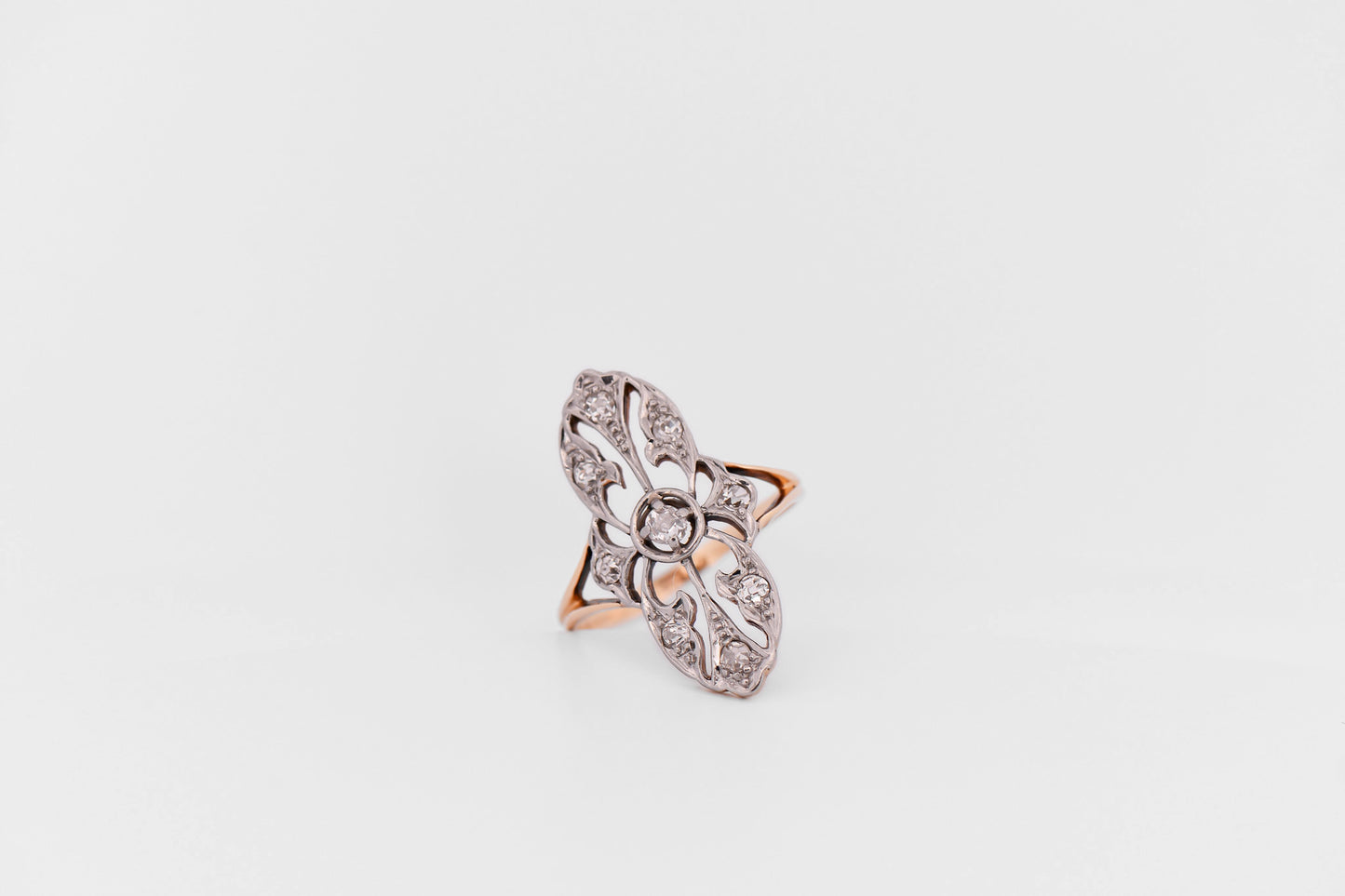 Antique Diamond Dinner Ring in Platinum and 14k Gold