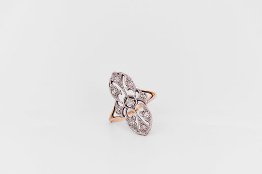 Antique Diamond Dinner Ring in Platinum and 14k Gold