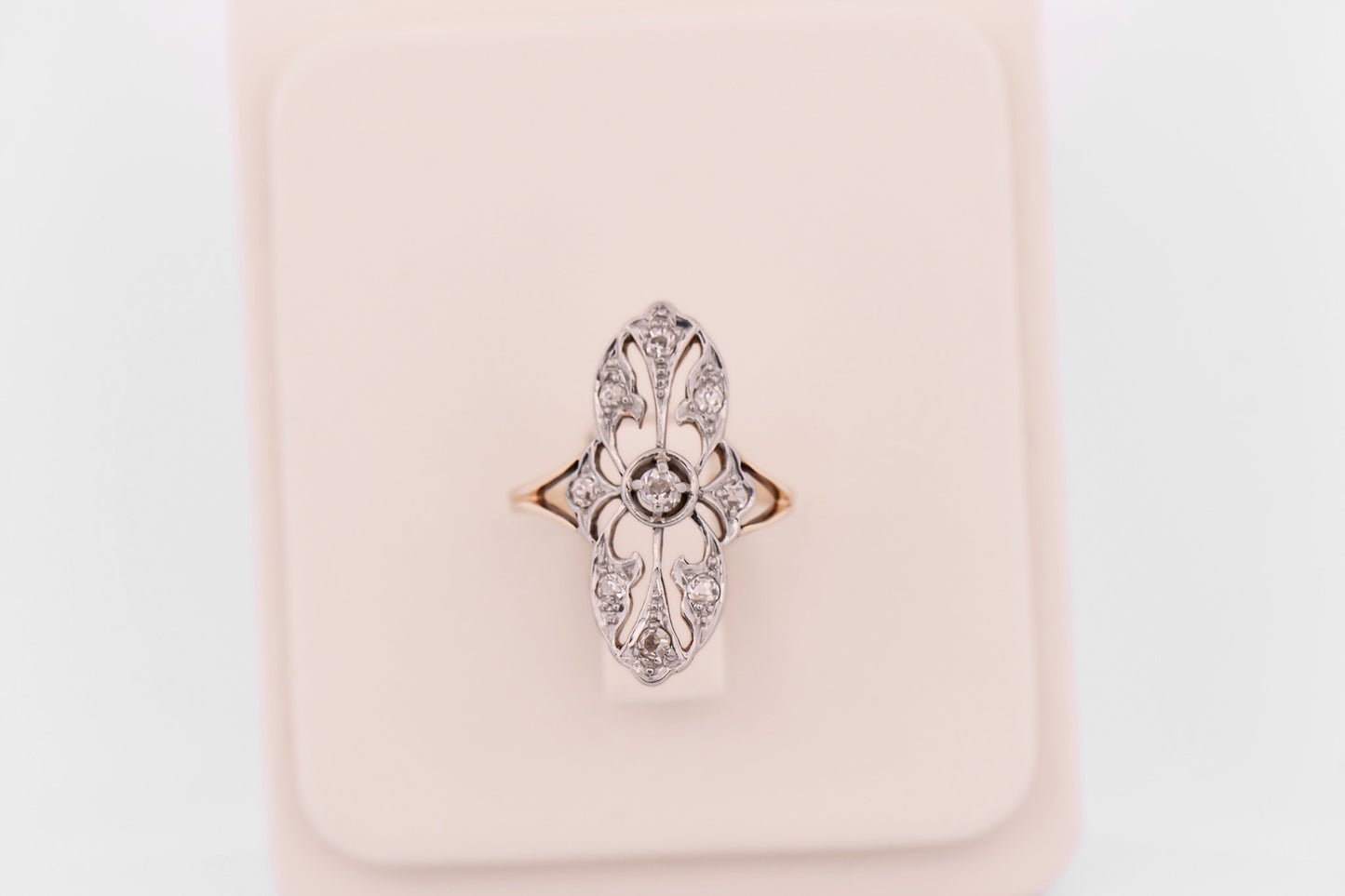 Antique Diamond Dinner Ring in Platinum and 14k Gold