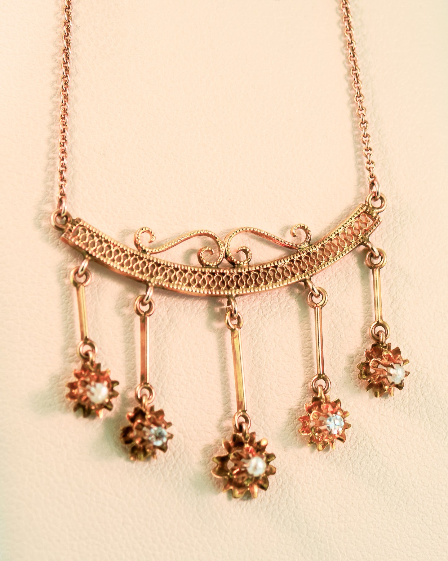 Antique Diamond and Pearl Buttercup Fringe Necklace