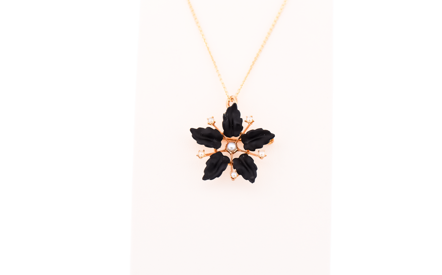 Antique Floral Mourning Pendant Pin Combo with Yellow Gold, Pearls and Black Enamel