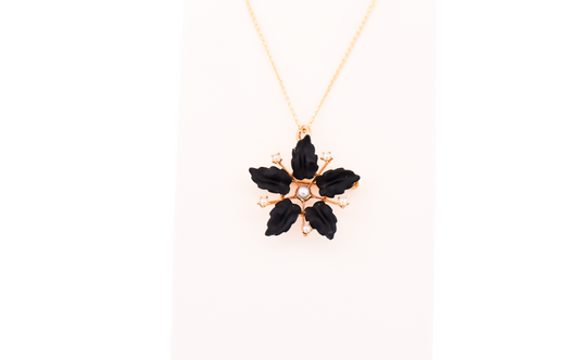 Antique Floral Mourning Pendant Pin Combo with Yellow Gold, Pearls and Black Enamel