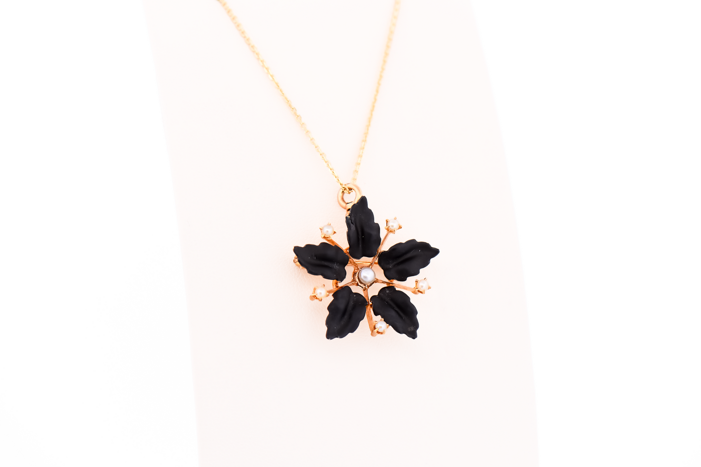 Antique Floral Mourning Pendant Pin Combo with Yellow Gold, Pearls and Black Enamel