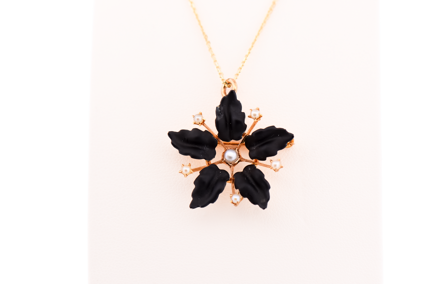 Antique Floral Mourning Pendant Pin Combo with Yellow Gold, Pearls and Black Enamel