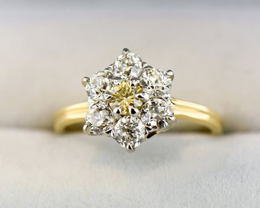 Antique Flower Cluster Ring with Yellow Diamond Center
