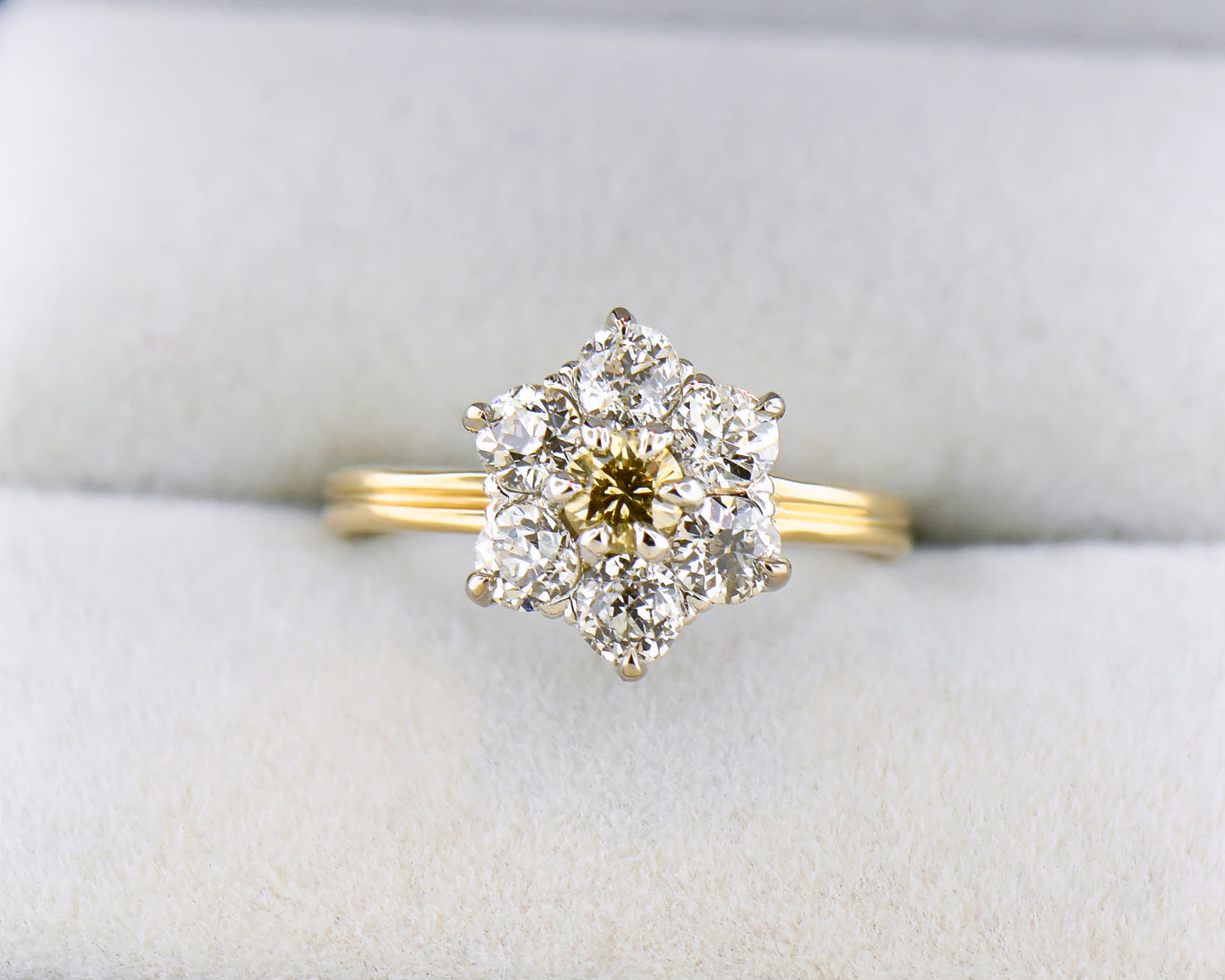 Antique Flower Cluster Ring with Yellow Diamond Center