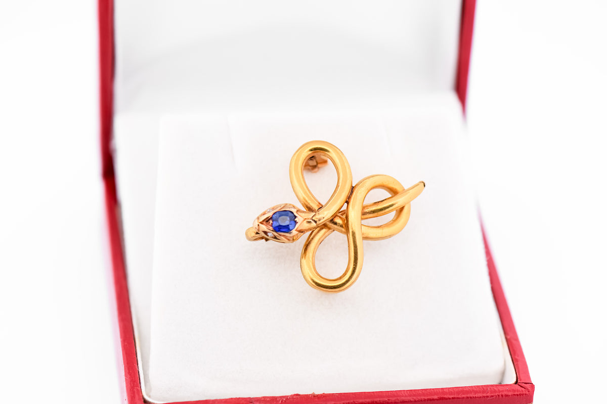 Antique French 18k Love Knot Snake Pin/Pendant with Sapphire & Diamonds