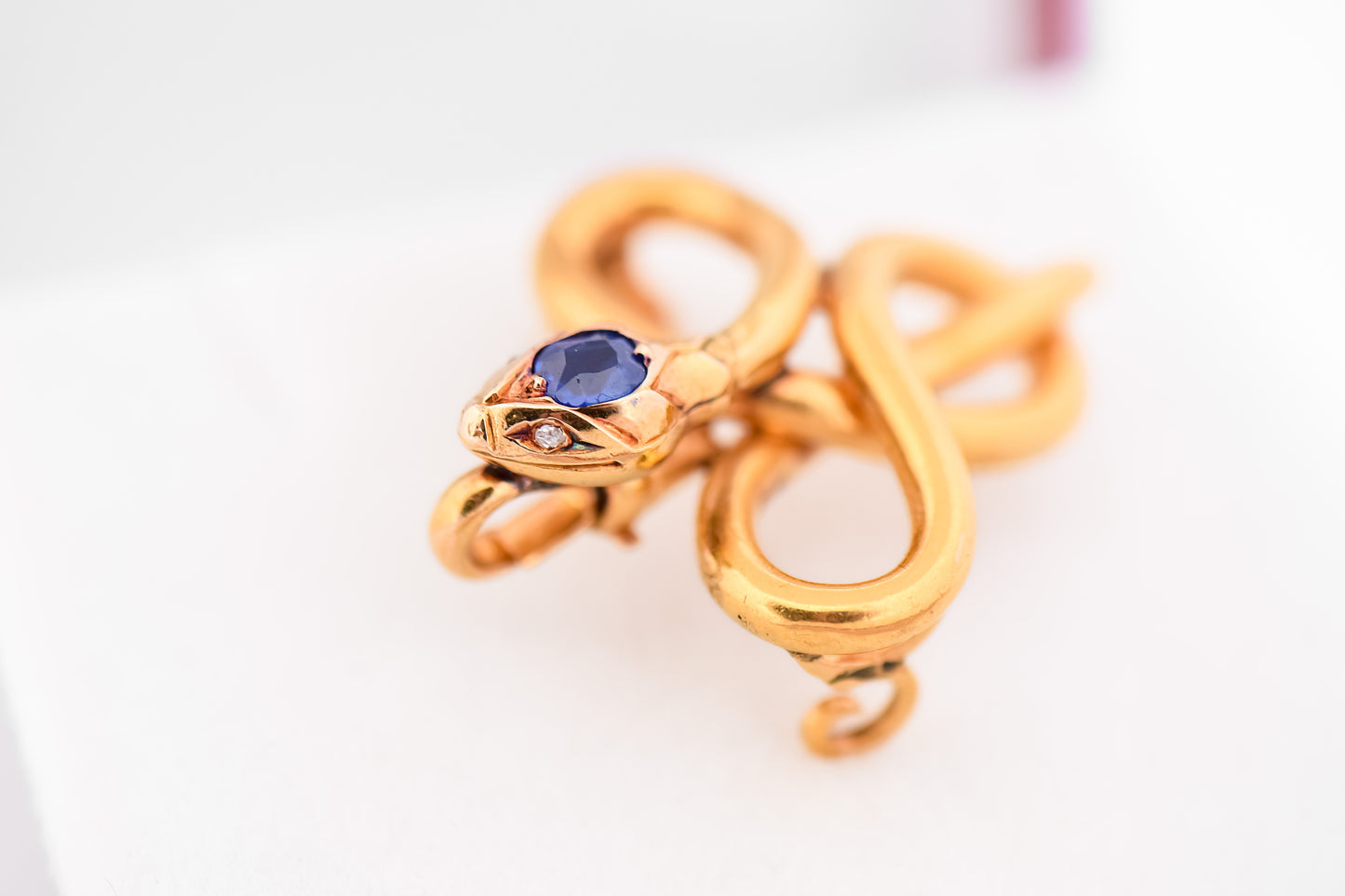 Antique French 18k Love Knot Snake Pin/Pendant with Sapphire & Diamonds
