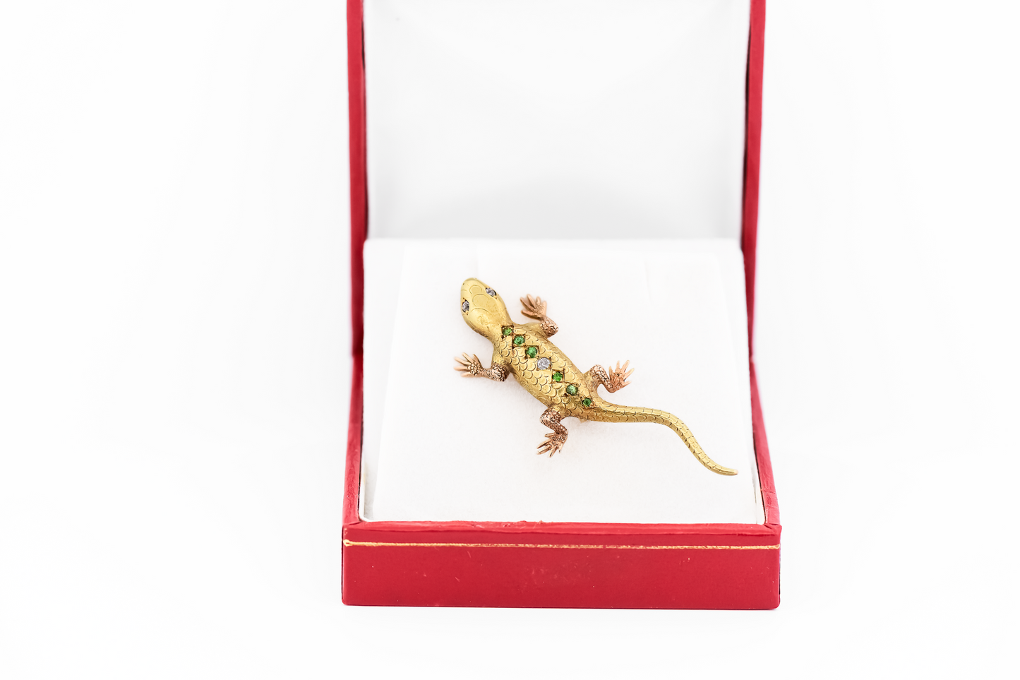 Antique Gecko Lizard Brooch with Demantoid Garnets & Diamonds