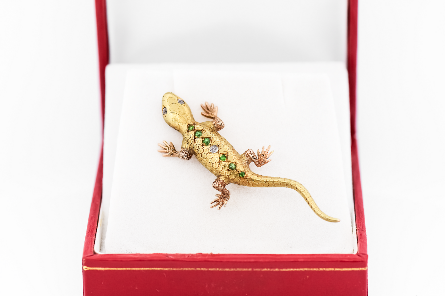 Antique Gecko Lizard Brooch with Demantoid Garnets & Diamonds