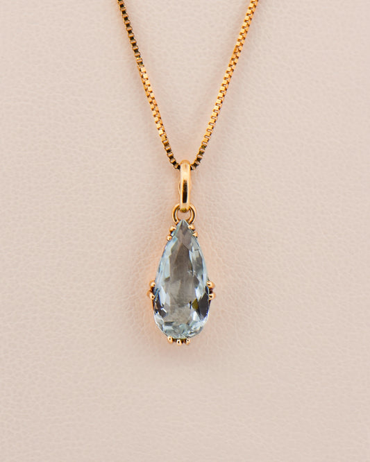 Antique Gold Solitaire Pendant with Aquamarine Pear