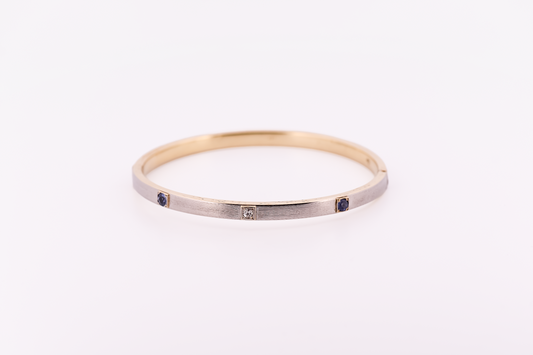 Antique Hinged Bangle Bracelet with Sapphires & Diamonds