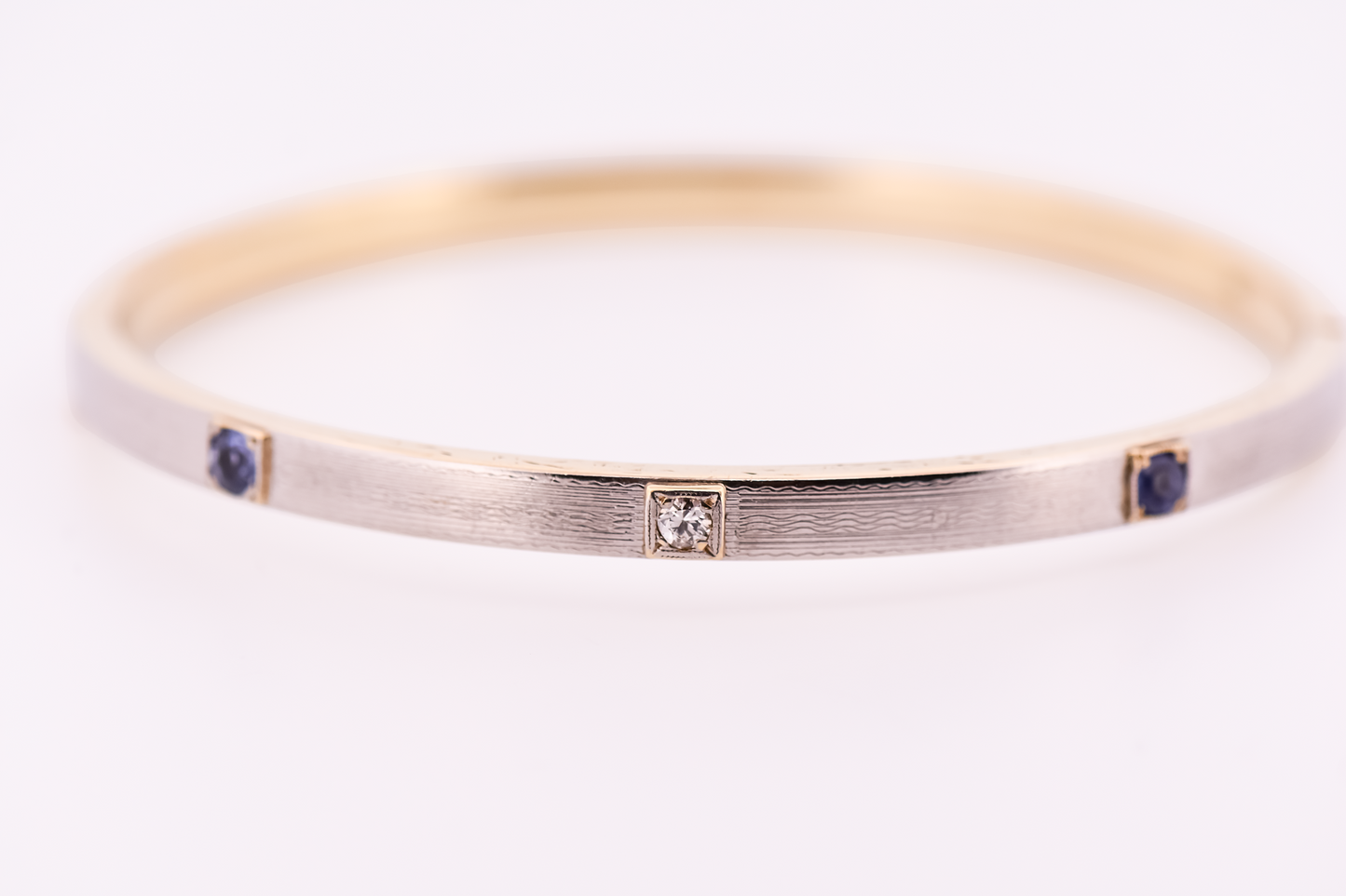 Antique Hinged Bangle Bracelet with Sapphires & Diamonds