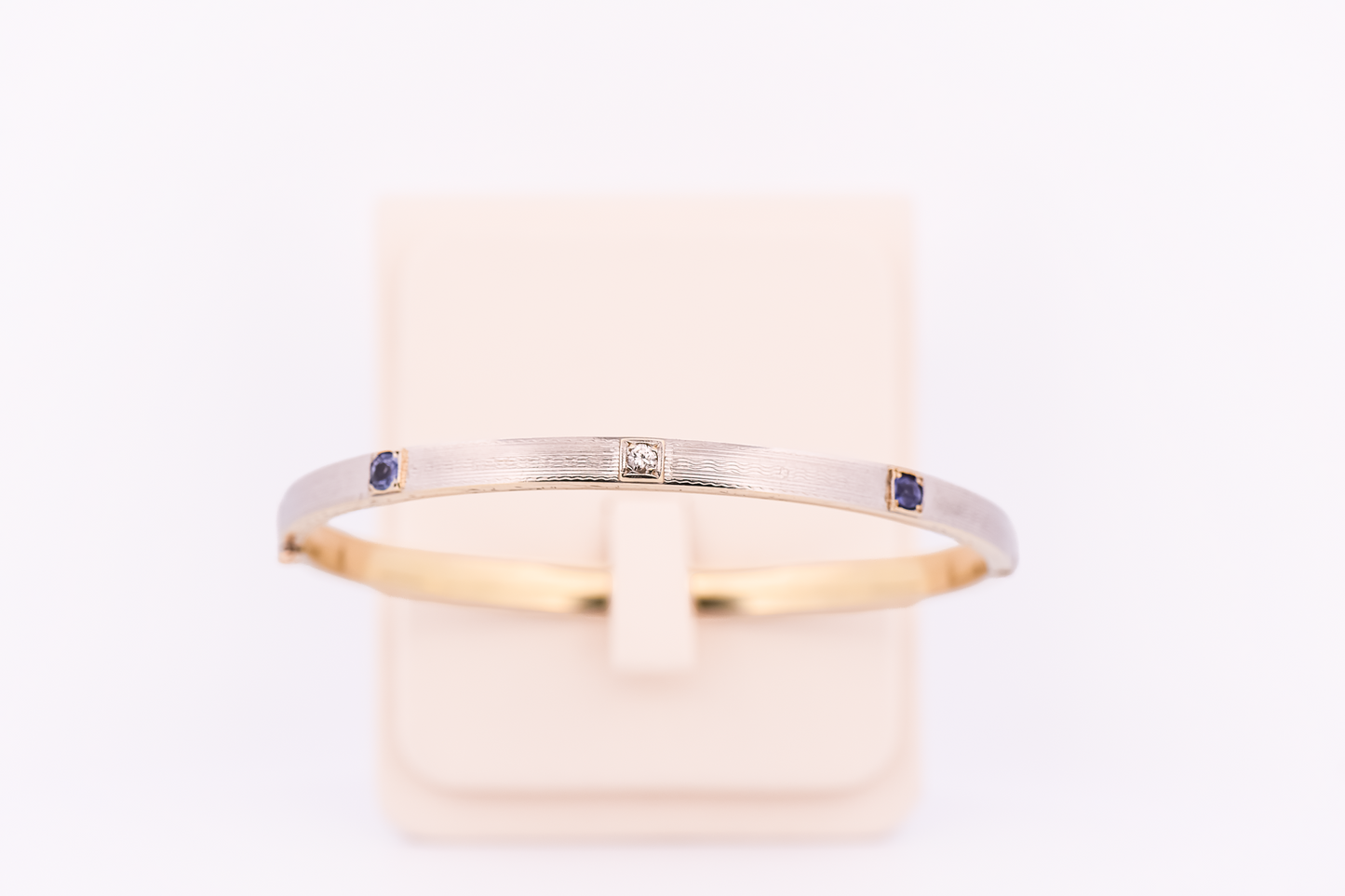 Antique Hinged Bangle Bracelet with Sapphires & Diamonds