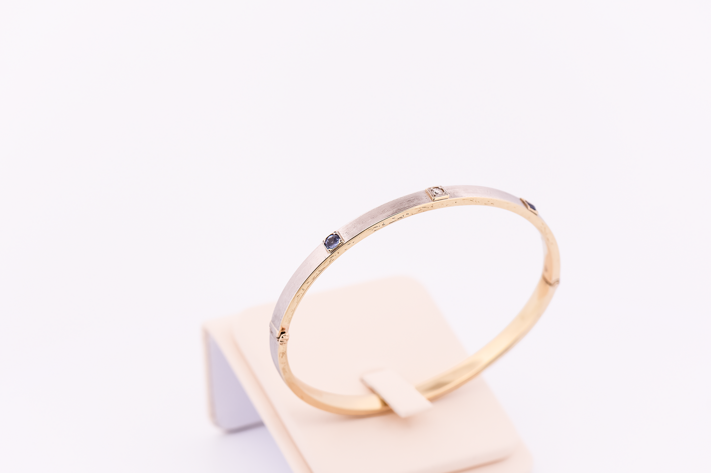 Antique Hinged Bangle Bracelet with Sapphires & Diamonds
