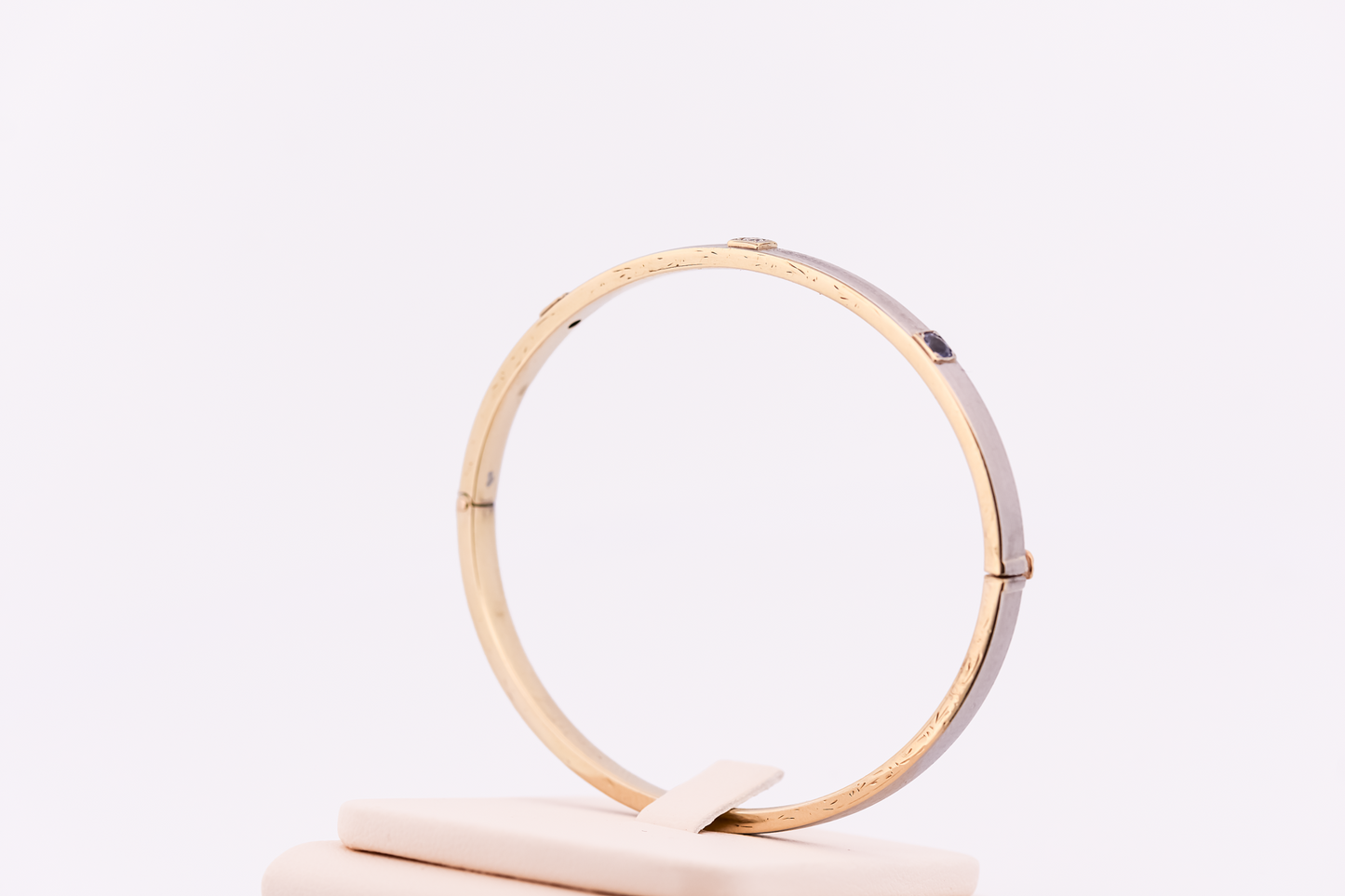 Antique Hinged Bangle Bracelet with Sapphires & Diamonds