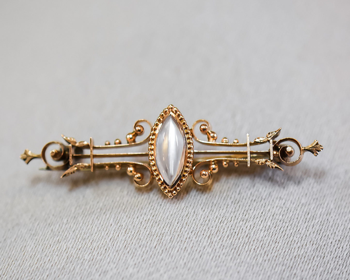 Antique Moonstone Bar Pin Brooch in Rose Gold