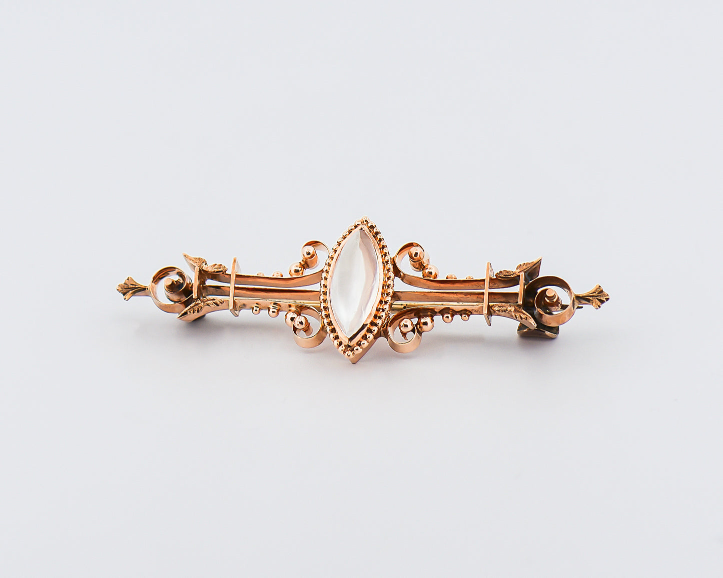 Antique Moonstone Bar Pin Brooch in Rose Gold
