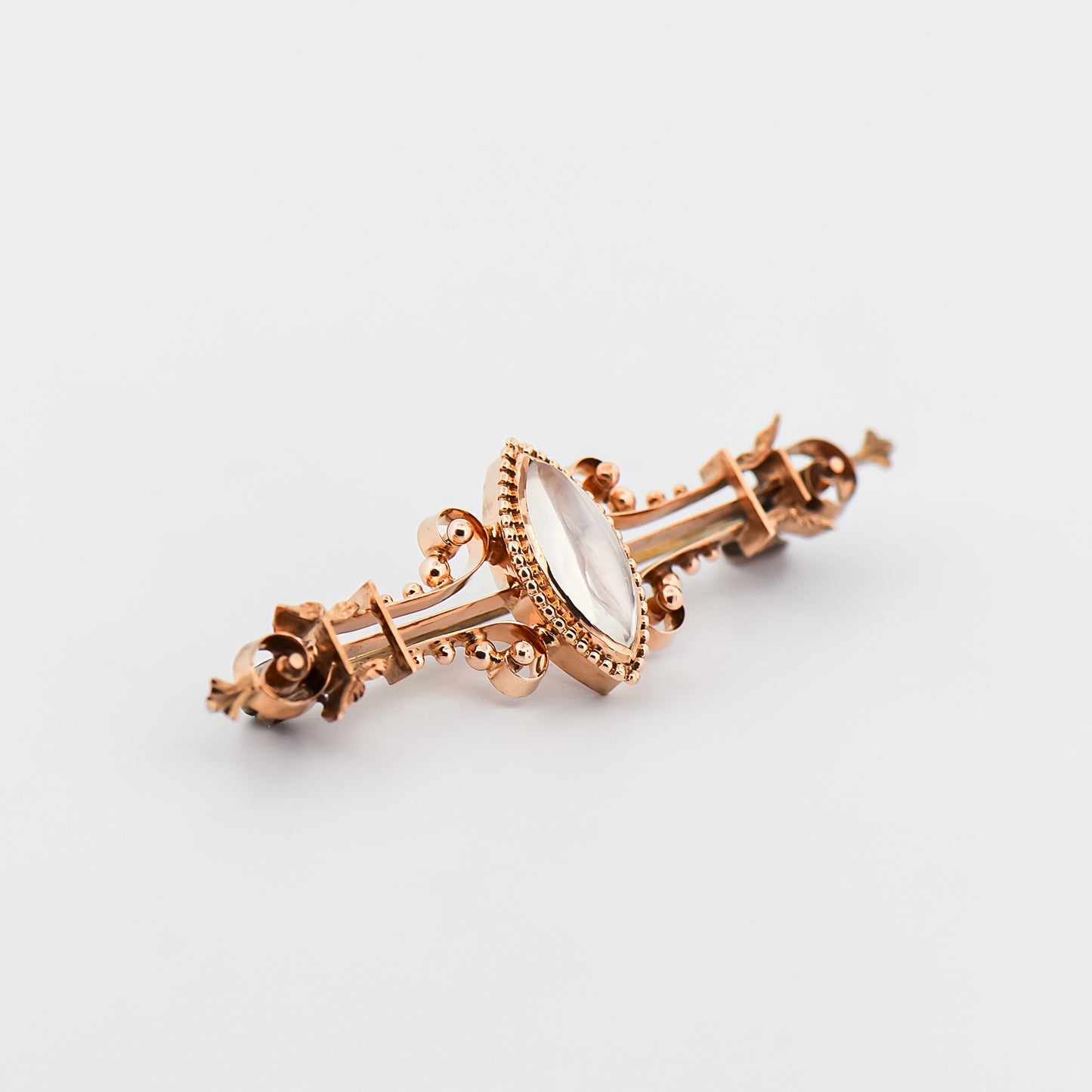 Antique Moonstone Bar Pin Brooch in Rose Gold