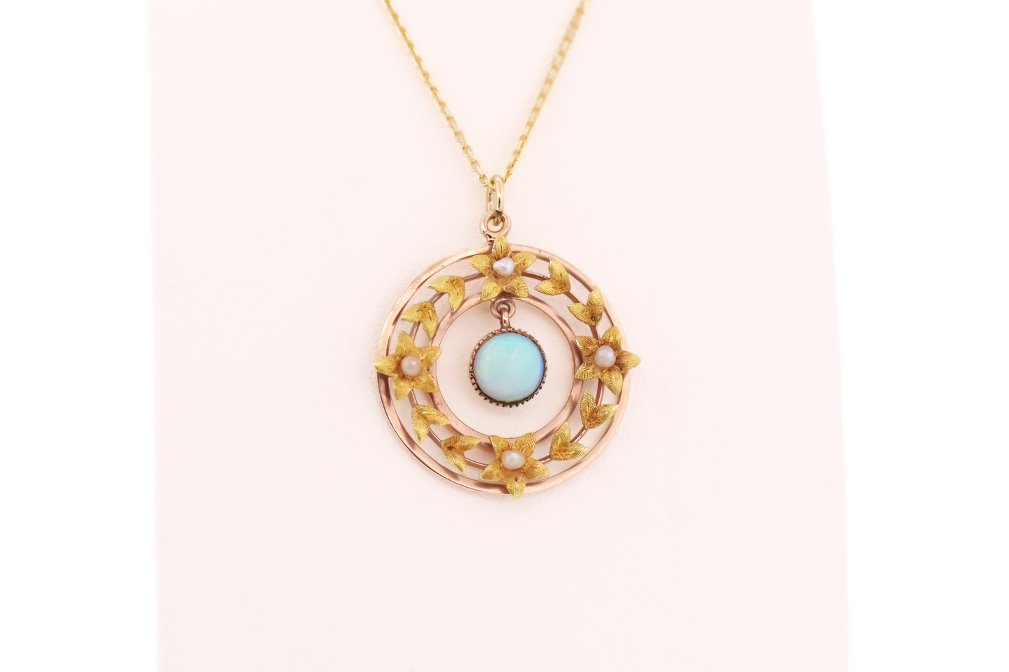 Antique Opal Wreath Pendant in Rose and Yellow Gold