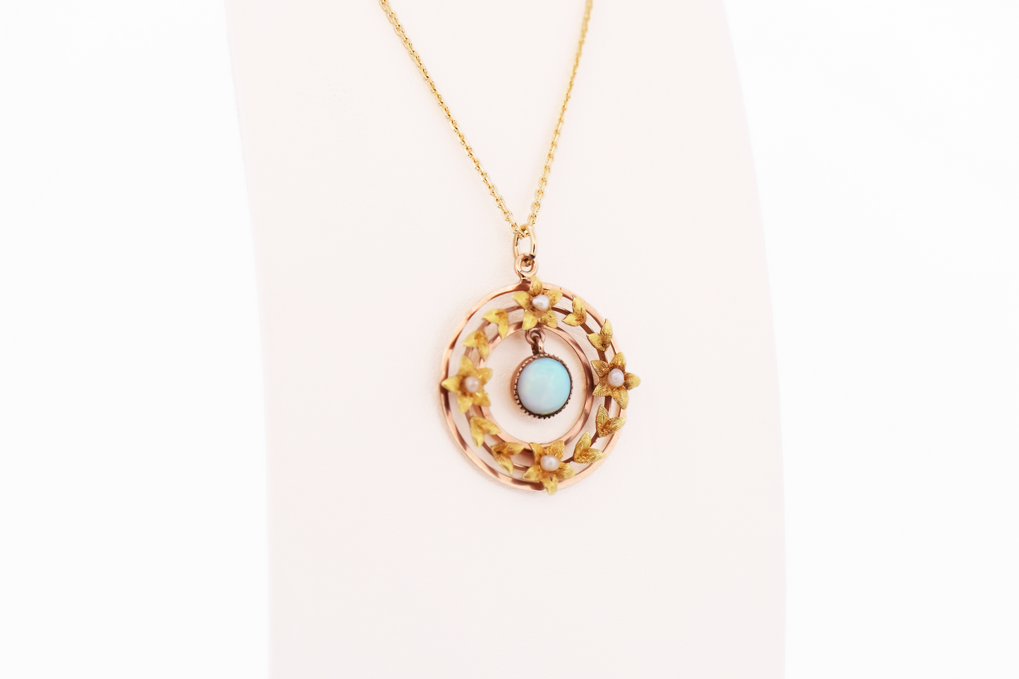 Antique Opal Wreath Pendant in Rose and Yellow Gold