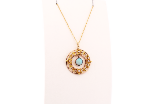 Antique Opal Wreath Pendant in Rose and Yellow Gold