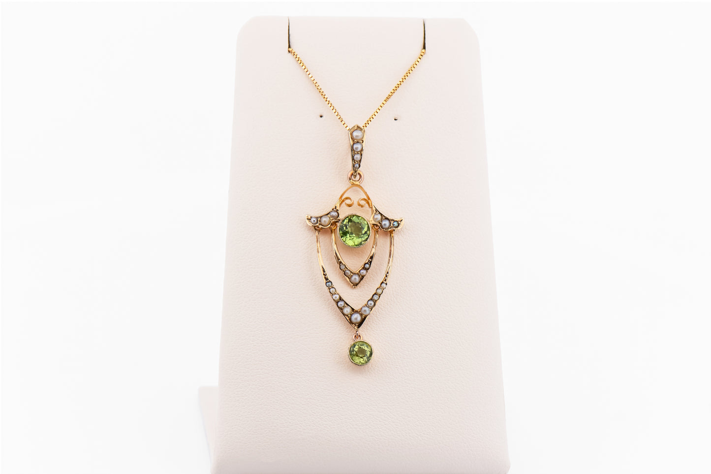 Antique Peridot & Seed Pearl Lavalier Pendant
