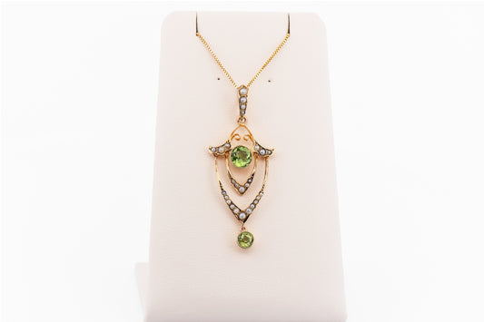 Antique Peridot & Seed Pearl Lavalier Pendant