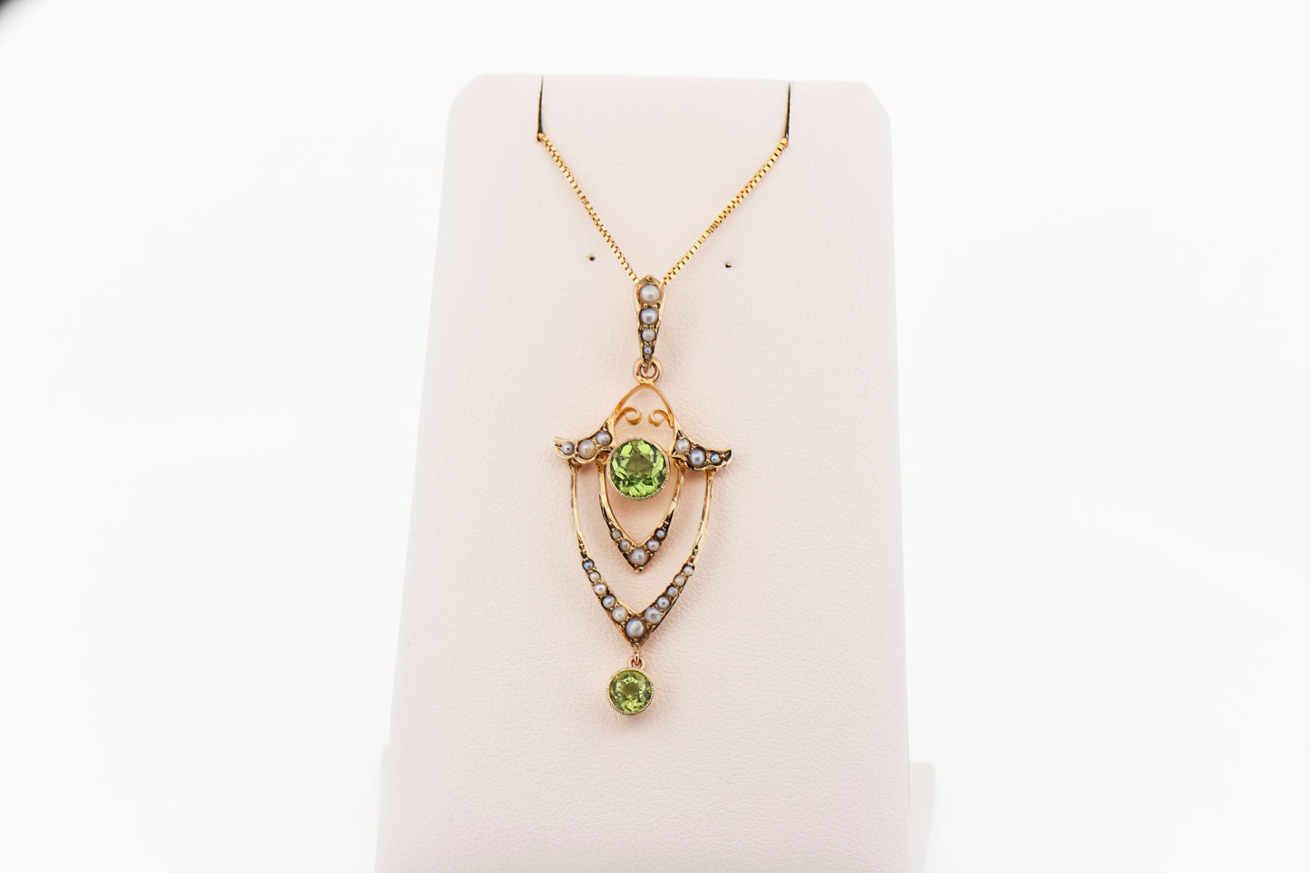 Antique Peridot & Seed Pearl Lavalier Pendant