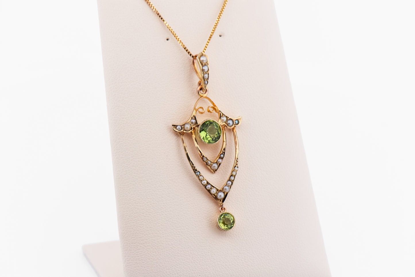 Antique Peridot & Seed Pearl Lavalier Pendant