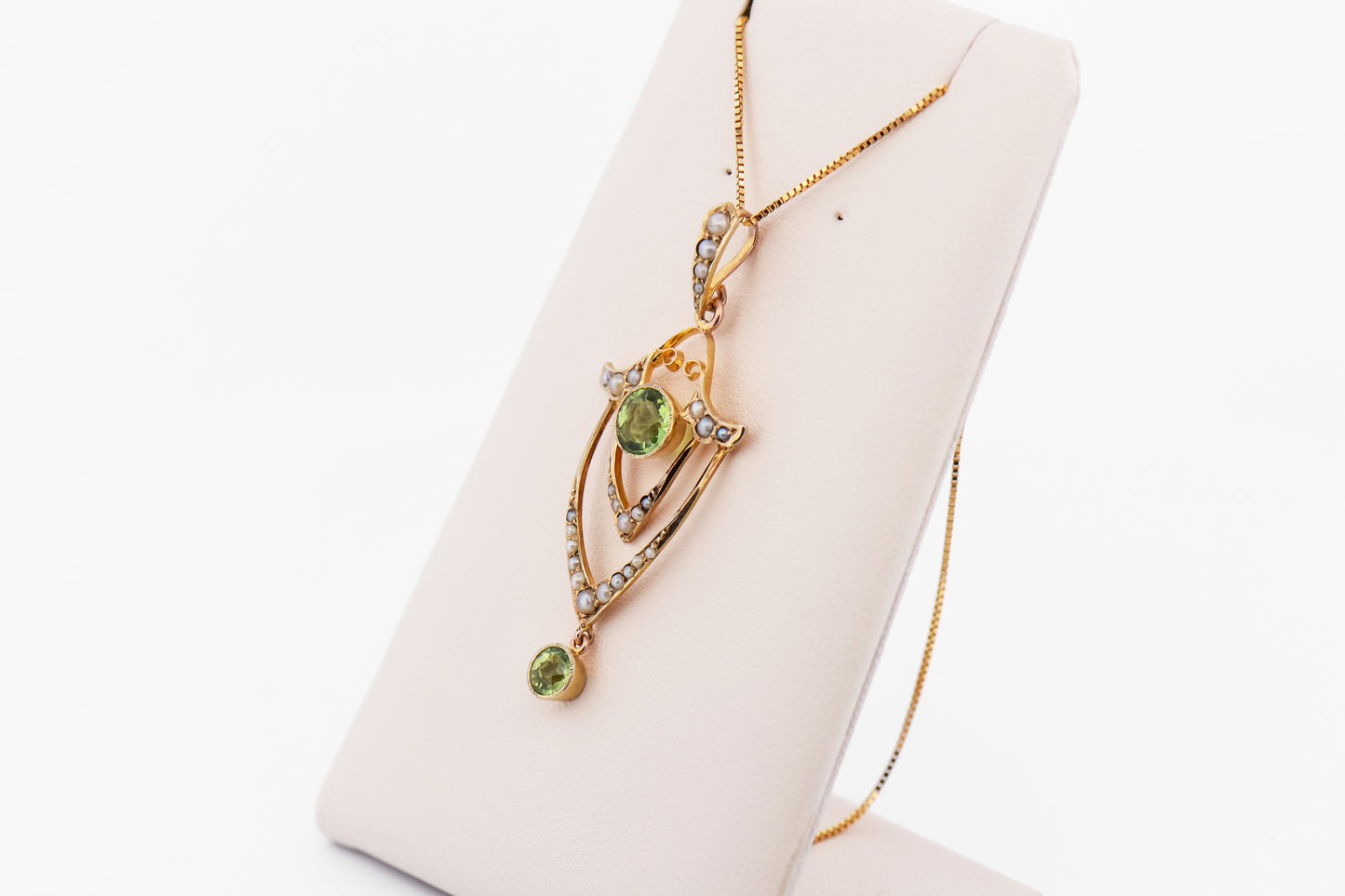 Antique Peridot & Seed Pearl Lavalier Pendant