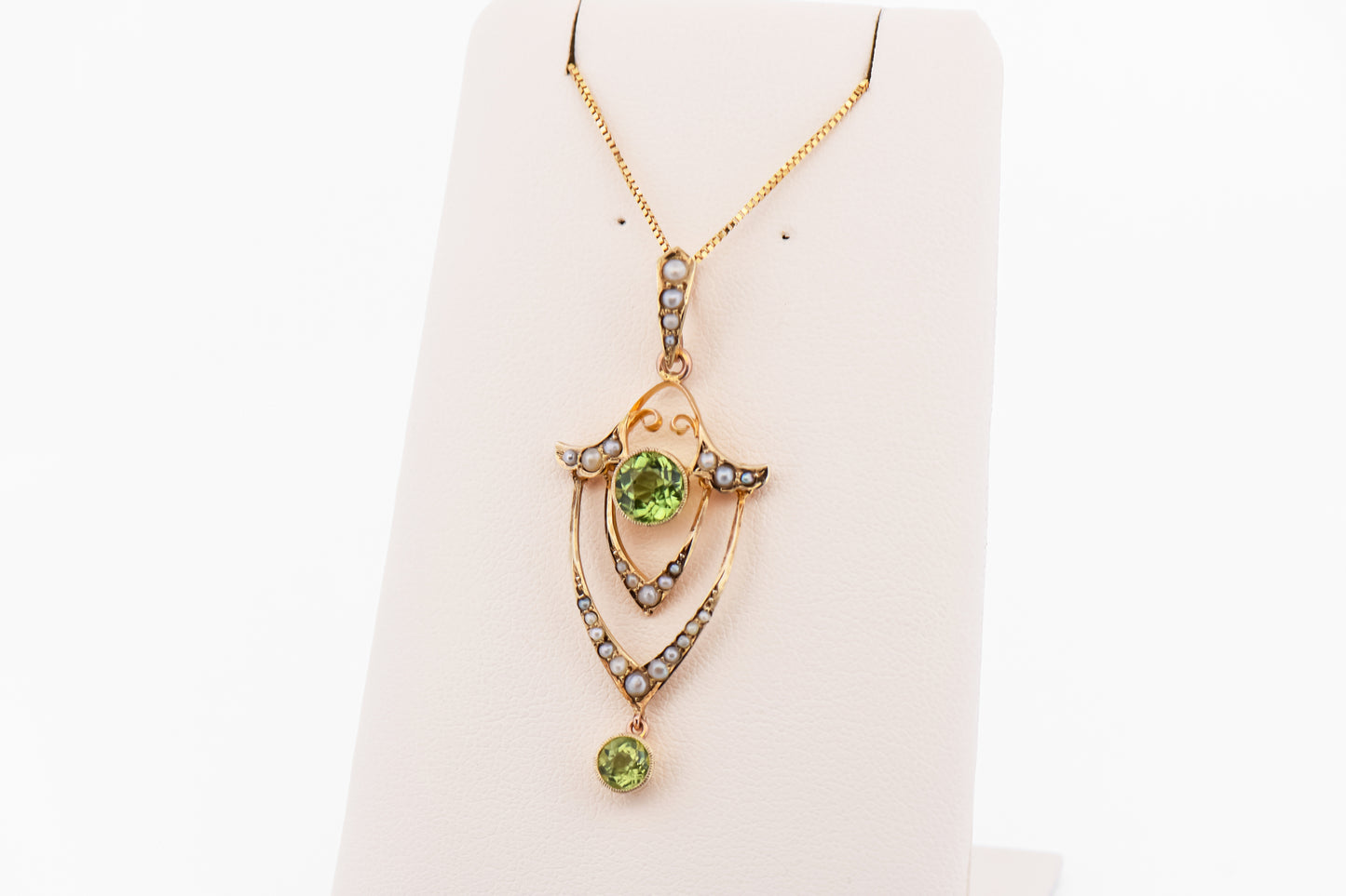 Antique Peridot & Seed Pearl Lavalier Pendant